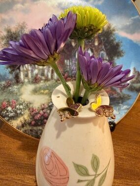 Gold Tone Butterfly Stud Earrings with Rhinestone Accents